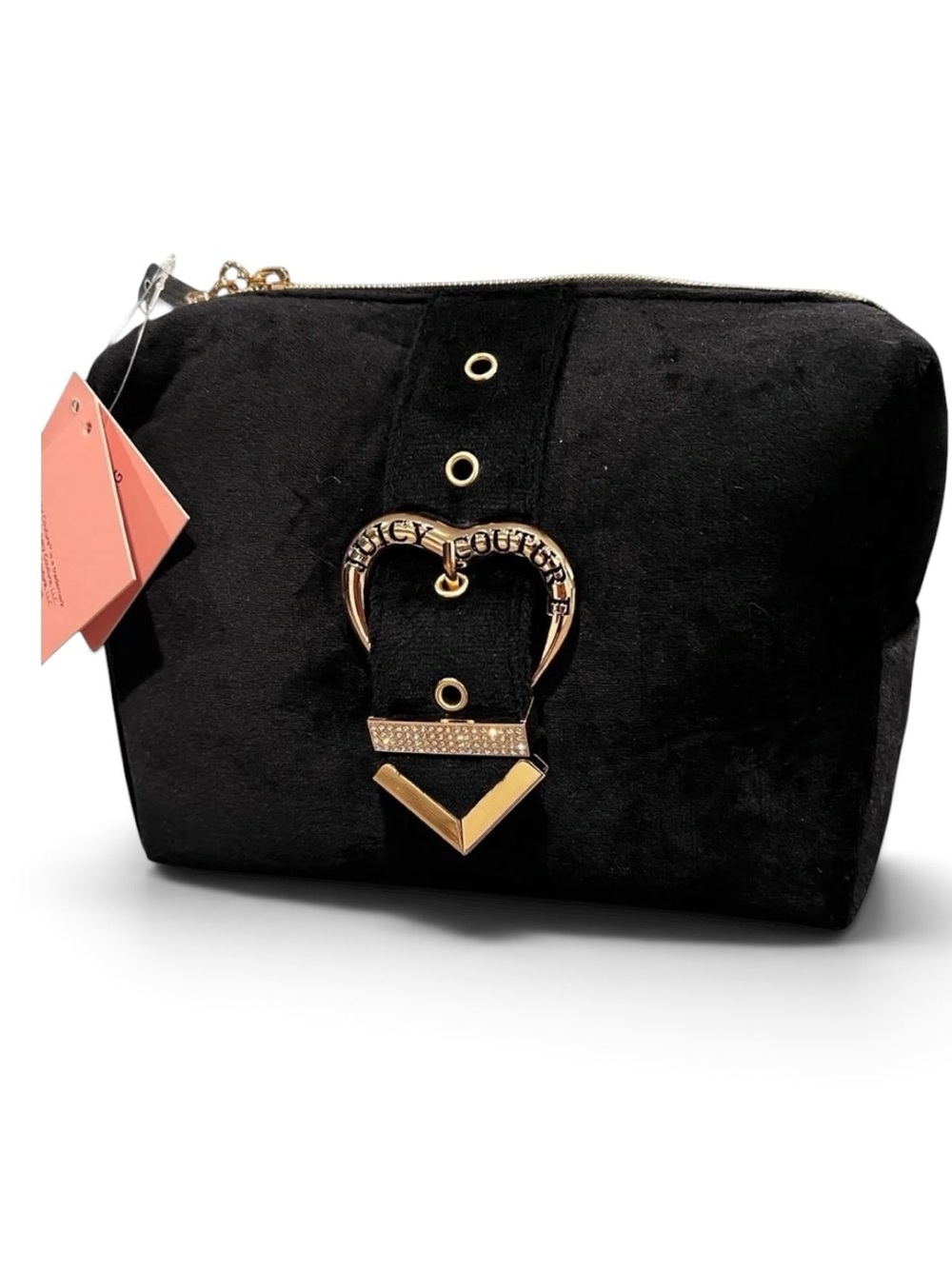 Juicy Couture Black Velvet Cosmetic Bag with Gold Hardware